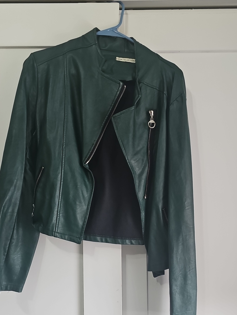 Tea Collection Dark Green Faux Leather Moto Jacket